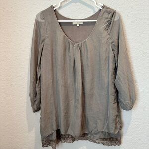 Prontomoda Giusy Grey 100% Silk Made in Italy Lace Blouse - Size S - EUC
